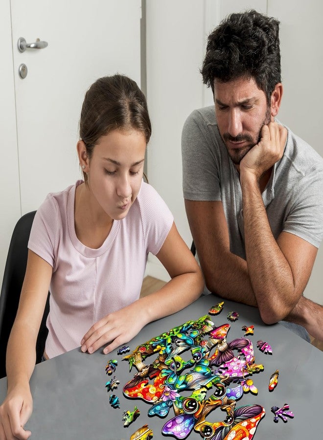 Jigfoxy أحجية خشبية من جيجفوكسي للكبار، أحجية خشبية على شكل عائلة ضفادع للكبار، أحجية فريدة من نوعها على شكل حيوانات مقطوعة من الخشب لمحبي الأحجيات من العائلة والأصدقاء (متوسط - 11.4 × 10.9 بوصة - 190 قطعة) - Image 2